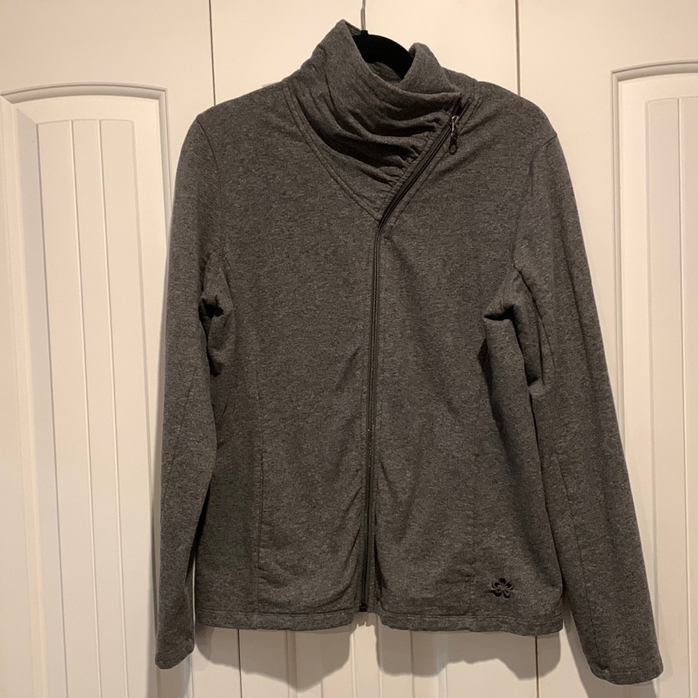 Tuff Athletics grey zip up asymmetrical neckline